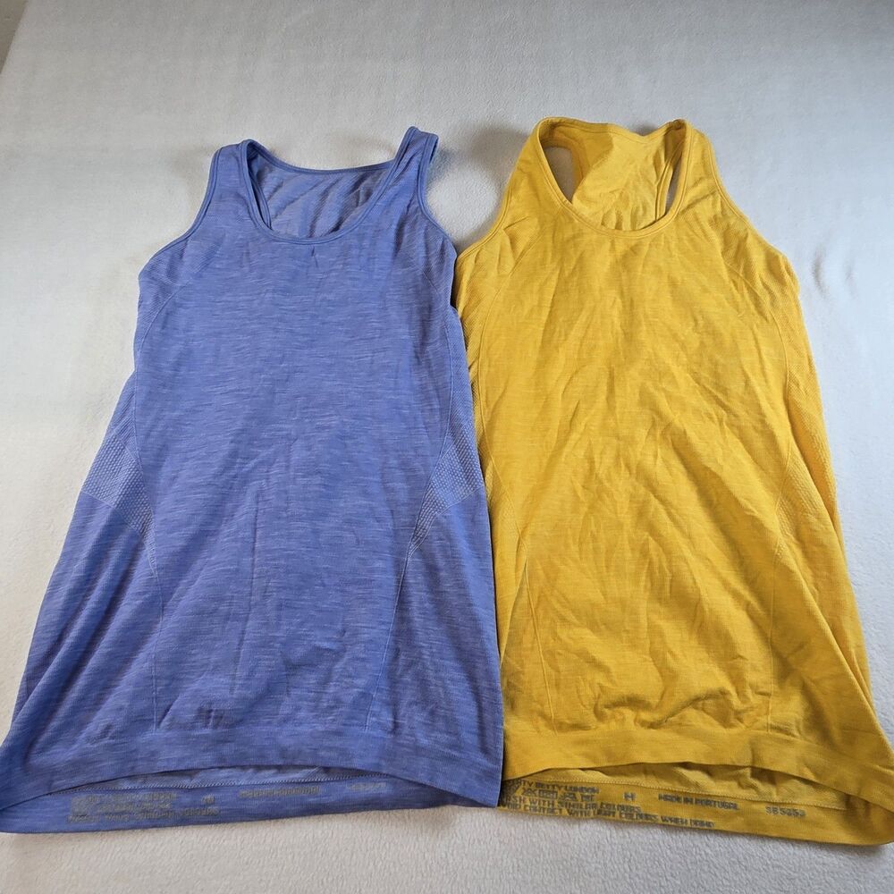 Sweaty Betty London Two Womens Seamless Racerback Tank Tops Blue & Yellow Size M